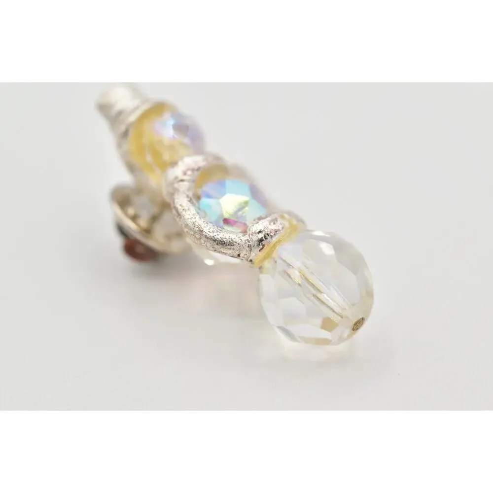 Olit Vintage Crystal Snowman Pin Brooch Tie Tac Aurora Borealis Signed BinAL